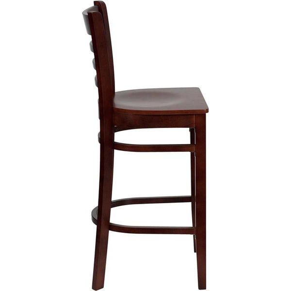 Flash Furniture HERCULES Series Ladder Back Mahogany Wood Restaurant Barstool - XU-DGW0005BARLAD-MAH-GG