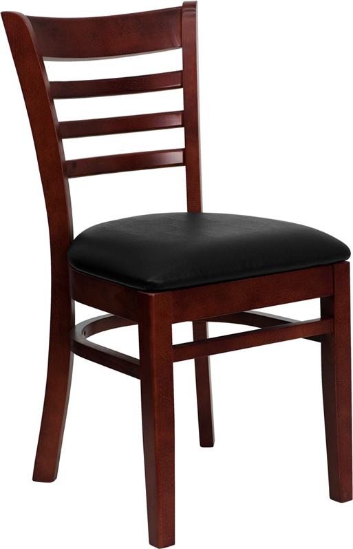 Flash Furniture HERCULES Series Ladder Back Mahogany Wood Restaurant Chair - Black Vinyl Seat - XU-DGW0005LAD-MAH-BLKV-GG