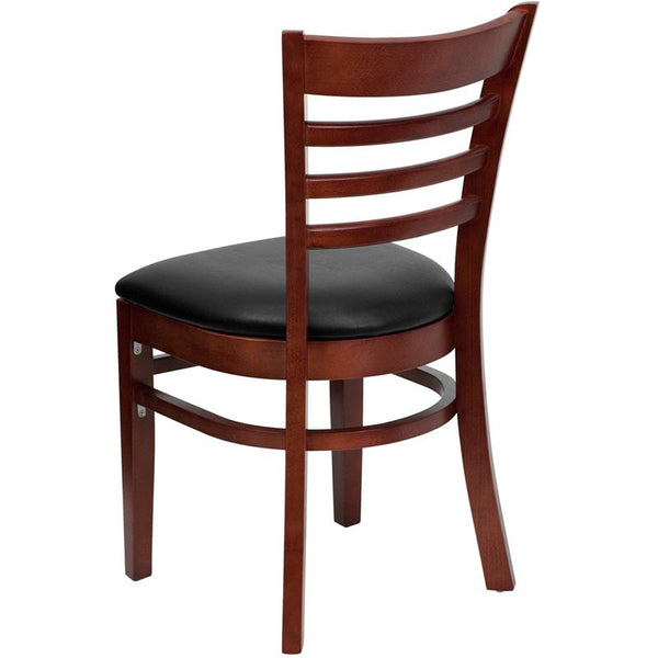 Flash Furniture HERCULES Series Ladder Back Mahogany Wood Restaurant Chair - Black Vinyl Seat - XU-DGW0005LAD-MAH-BLKV-GG