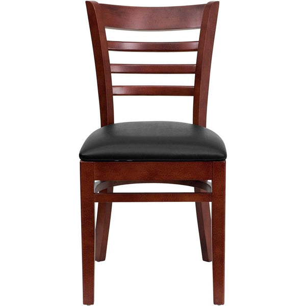 Flash Furniture HERCULES Series Ladder Back Mahogany Wood Restaurant Chair - Black Vinyl Seat - XU-DGW0005LAD-MAH-BLKV-GG