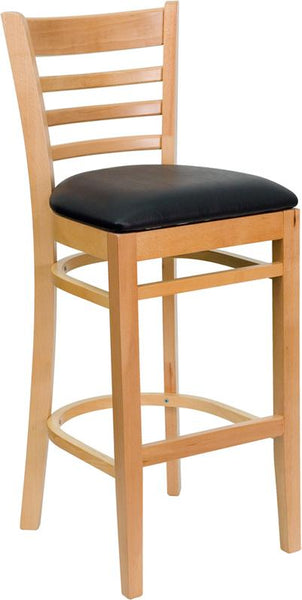 Flash Furniture HERCULES Series Ladder Back Natural Wood Restaurant Barstool - Black Vinyl Seat - XU-DGW0005BARLAD-NAT-BLKV-GG