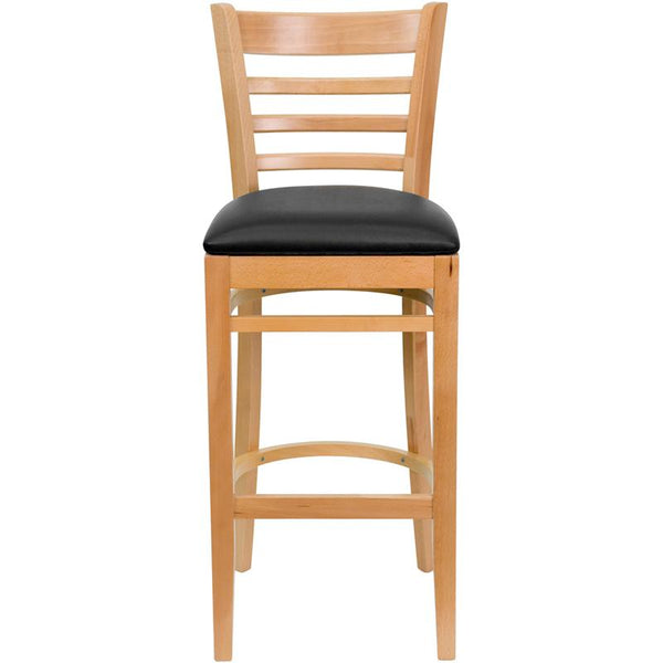 Flash Furniture HERCULES Series Ladder Back Natural Wood Restaurant Barstool - Black Vinyl Seat - XU-DGW0005BARLAD-NAT-BLKV-GG