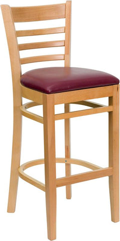 Flash Furniture HERCULES Series Ladder Back Natural Wood Restaurant Barstool - Burgundy Vinyl Seat - XU-DGW0005BARLAD-NAT-BURV-GG