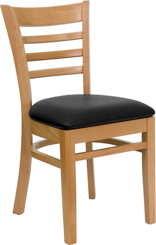 Flash Furniture HERCULES Series Ladder Back Natural Wood Restaurant Chair - Black Vinyl Seat - XU-DGW0005LAD-NAT-BLKV-GG