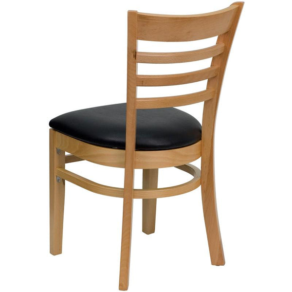 Flash Furniture HERCULES Series Ladder Back Natural Wood Restaurant Chair - Black Vinyl Seat - XU-DGW0005LAD-NAT-BLKV-GG