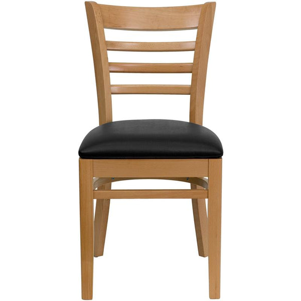 Flash Furniture HERCULES Series Ladder Back Natural Wood Restaurant Chair - Black Vinyl Seat - XU-DGW0005LAD-NAT-BLKV-GG