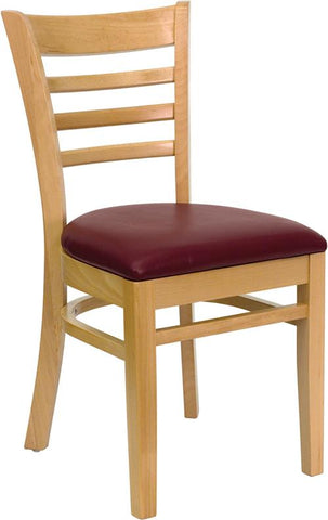 Flash Furniture HERCULES Series Ladder Back Natural Wood Restaurant Chair - Burgundy Vinyl Seat - XU-DGW0005LAD-NAT-BURV-GG