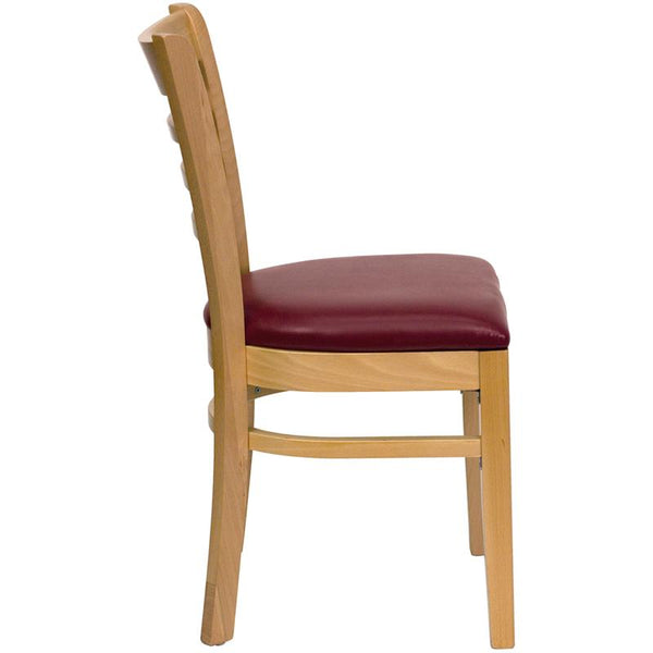 Flash Furniture HERCULES Series Ladder Back Natural Wood Restaurant Chair - Burgundy Vinyl Seat - XU-DGW0005LAD-NAT-BURV-GG