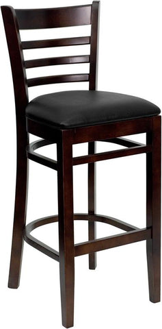 Flash Furniture HERCULES Series Ladder Back Walnut Wood Restaurant Barstool - Black Vinyl Seat - XU-DGW0005BARLAD-WAL-BLKV-GG