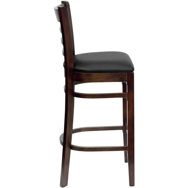 Flash Furniture HERCULES Series Ladder Back Walnut Wood Restaurant Barstool - Black Vinyl Seat - XU-DGW0005BARLAD-WAL-BLKV-GG