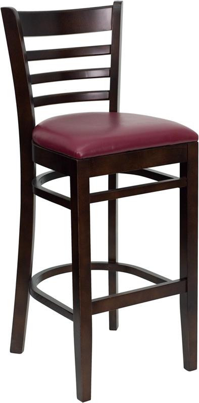 Flash Furniture HERCULES Series Ladder Back Walnut Wood Restaurant Barstool - Burgundy Vinyl Seat - XU-DGW0005BARLAD-WAL-BURV-GG