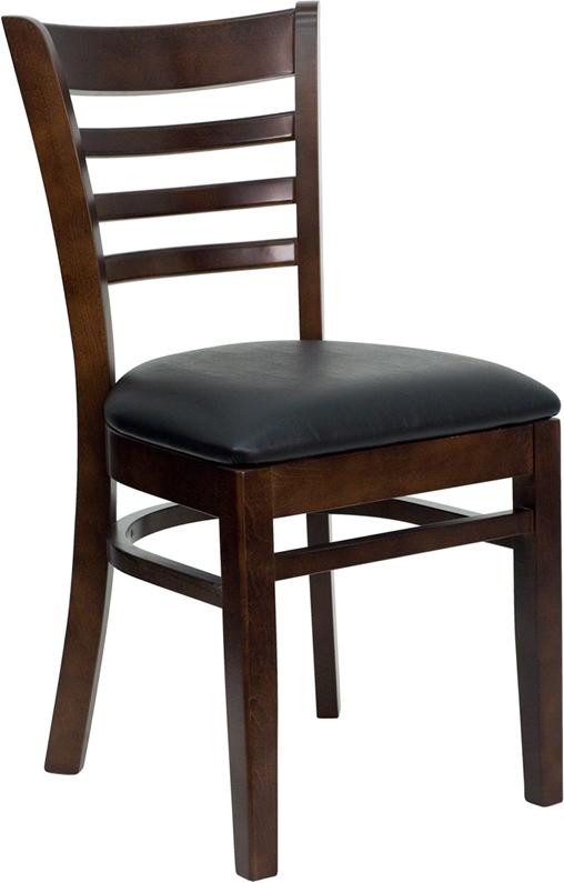 Flash Furniture HERCULES Series Ladder Back Walnut Wood Restaurant Chair - Black Vinyl Seat - XU-DGW0005LAD-WAL-BLKV-GG