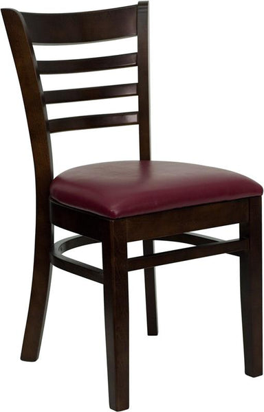 Flash Furniture HERCULES Series Ladder Back Walnut Wood Restaurant Chair - Burgundy Vinyl Seat - XU-DGW0005LAD-WAL-BURV-GG