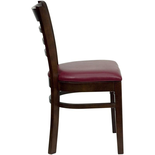 Flash Furniture HERCULES Series Ladder Back Walnut Wood Restaurant Chair - Burgundy Vinyl Seat - XU-DGW0005LAD-WAL-BURV-GG