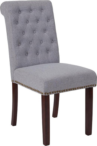 Flash Furniture HERCULES Series Light Gray Fabric Parsons Chair with Rolled Back, Accent Nail Trim and Walnut Finish - BT-P-LTGY-FAB-GG