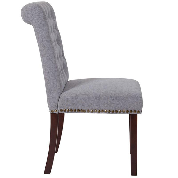 Flash Furniture HERCULES Series Light Gray Fabric Parsons Chair with Rolled Back, Accent Nail Trim and Walnut Finish - BT-P-LTGY-FAB-GG