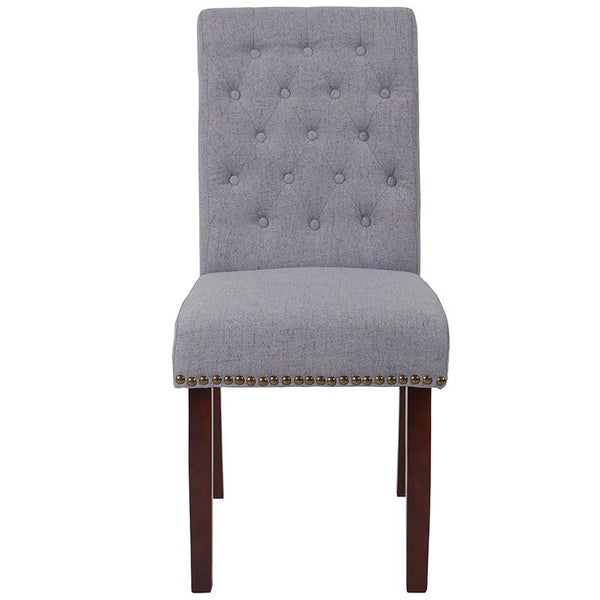 Flash Furniture HERCULES Series Light Gray Fabric Parsons Chair with Rolled Back, Accent Nail Trim and Walnut Finish - BT-P-LTGY-FAB-GG
