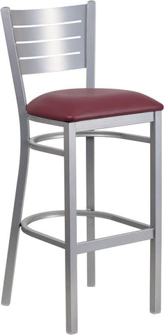 Flash Furniture HERCULES Series Silver Slat Back Metal Restaurant Barstool - Burgundy Vinyl Seat - XU-DG-60402-BAR-BURV-GG