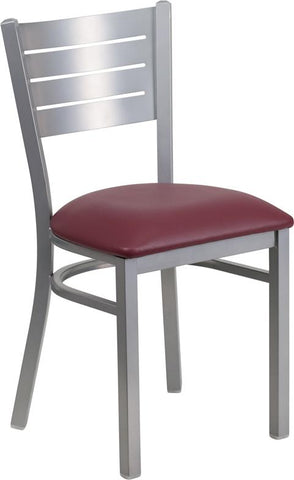 Flash Furniture HERCULES Series Silver Slat Back Metal Restaurant Chair - Burgundy Vinyl Seat - XU-DG-60401-BURV-GG