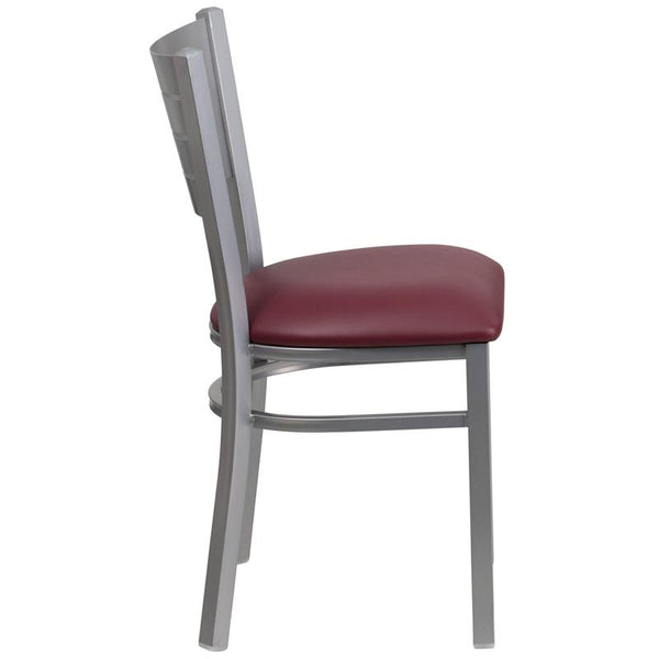 Flash Furniture HERCULES Series Silver Slat Back Metal Restaurant Chair - Burgundy Vinyl Seat - XU-DG-60401-BURV-GG