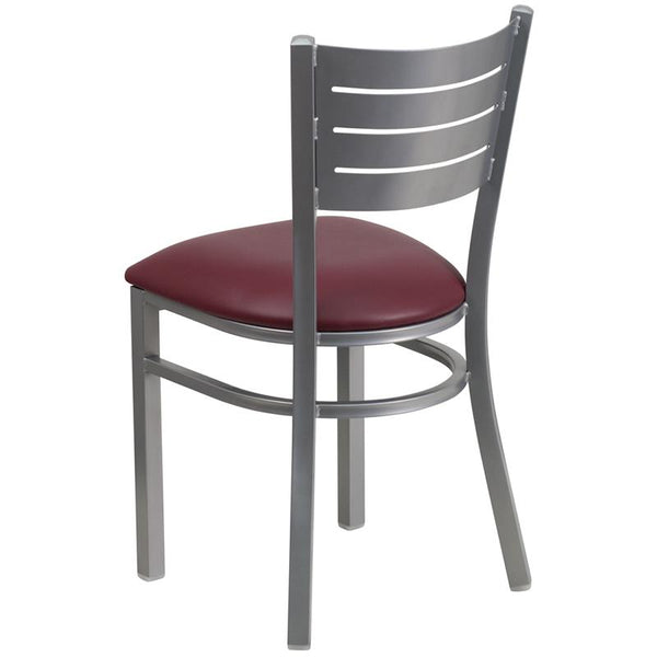 Flash Furniture HERCULES Series Silver Slat Back Metal Restaurant Chair - Burgundy Vinyl Seat - XU-DG-60401-BURV-GG