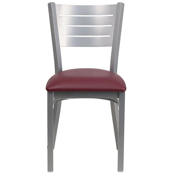 Flash Furniture HERCULES Series Silver Slat Back Metal Restaurant Chair - Burgundy Vinyl Seat - XU-DG-60401-BURV-GG