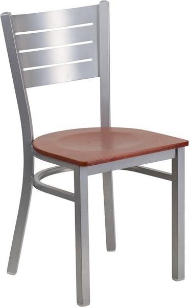 Flash Furniture HERCULES Series Silver Slat Back Metal Restaurant Chair - Cherry Wood Seat - XU-DG-60401-CHYW-GG