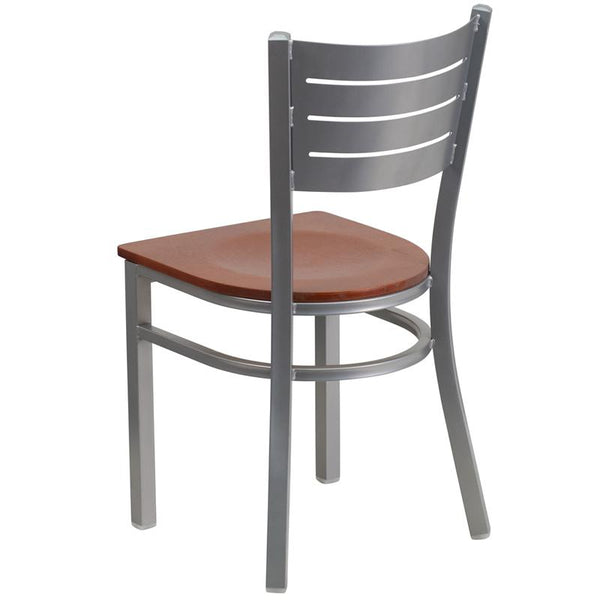 Flash Furniture HERCULES Series Silver Slat Back Metal Restaurant Chair - Cherry Wood Seat - XU-DG-60401-CHYW-GG