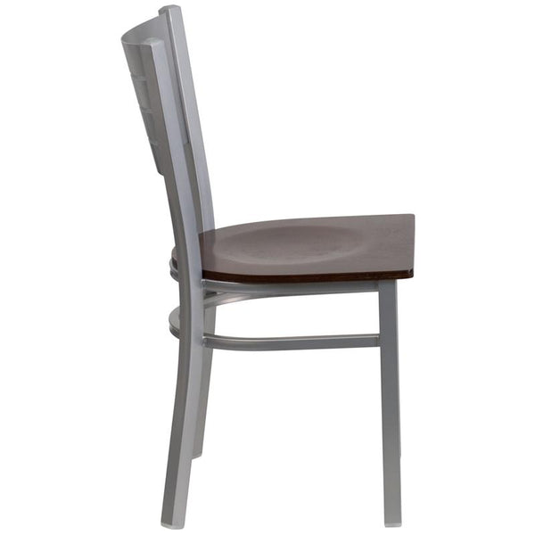 Flash Furniture HERCULES Series Silver Slat Back Metal Restaurant Chair - Walnut Wood Seat - XU-DG-60401-WALW-GG