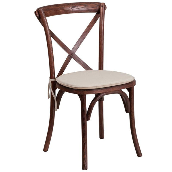 Flash Furniture HERCULES Series Stackable Mahogany Wood Cross Back Chair with Cushion - XU-X-MAH-NTC-GG