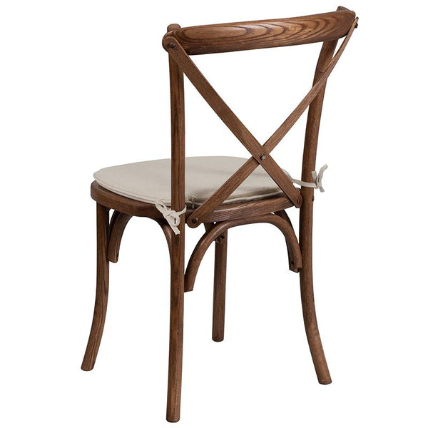 Flash Furniture HERCULES Series Stackable Pecan Wood Cross Back Chair with Cushion - XU-X-PEC-NTC-GG