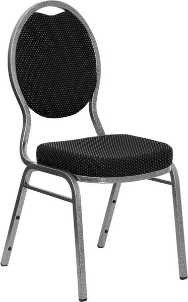 Flash Furniture HERCULES Series Teardrop Back Stacking Banquet Chair in Black Patterned Fabric - Silver Vein Frame - FD-C04-SILVERVEIN-S076-GG