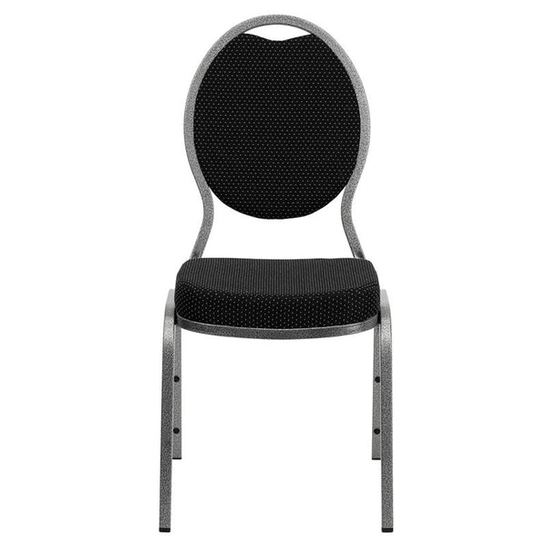 Flash Furniture HERCULES Series Teardrop Back Stacking Banquet Chair in Black Patterned Fabric - Silver Vein Frame - FD-C04-SILVERVEIN-S076-GG