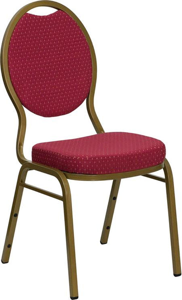 Flash Furniture HERCULES Series Teardrop Back Stacking Banquet Chair in Burgundy Patterned Fabric - Gold Frame - FD-C04-ALLGOLD-2804-GG