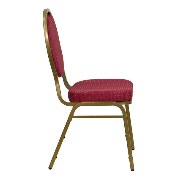 Flash Furniture HERCULES Series Teardrop Back Stacking Banquet Chair in Burgundy Patterned Fabric - Gold Frame - FD-C04-ALLGOLD-2804-GG