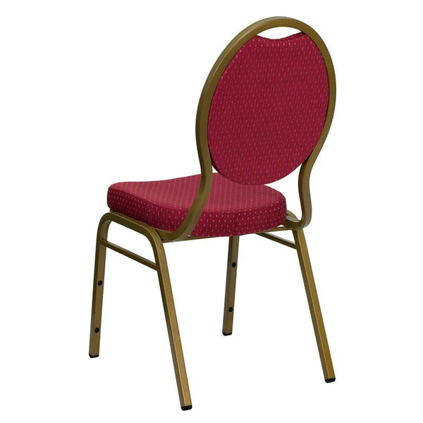 Flash Furniture HERCULES Series Teardrop Back Stacking Banquet Chair in Burgundy Patterned Fabric - Gold Frame - FD-C04-ALLGOLD-2804-GG