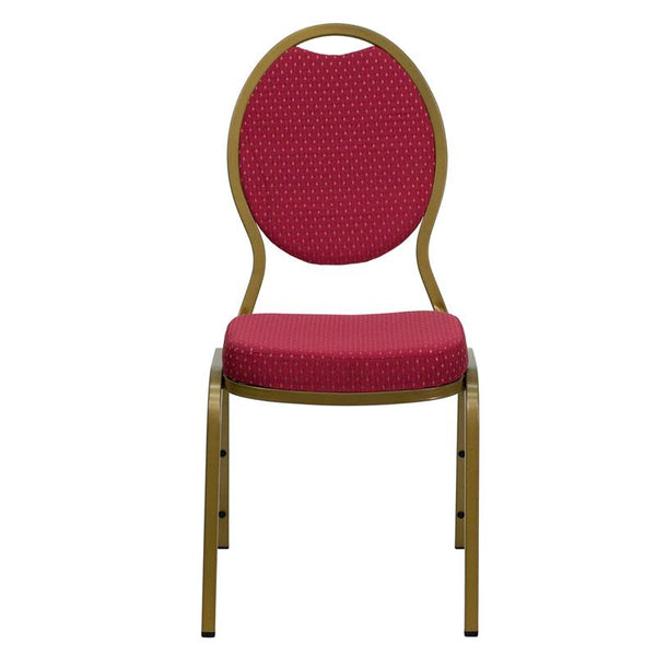 Flash Furniture HERCULES Series Teardrop Back Stacking Banquet Chair in Burgundy Patterned Fabric - Gold Frame - FD-C04-ALLGOLD-2804-GG