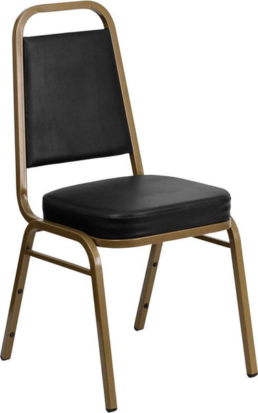 Flash Furniture HERCULES Series Trapezoidal Back Stacking Banquet Chair in Black Vinyl - Gold Frame - FD-BHF-1-ALLGOLD-BK-GG