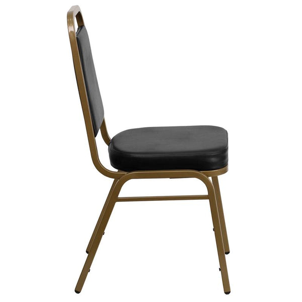 Flash Furniture HERCULES Series Trapezoidal Back Stacking Banquet Chair in Black Vinyl - Gold Frame - FD-BHF-1-ALLGOLD-BK-GG