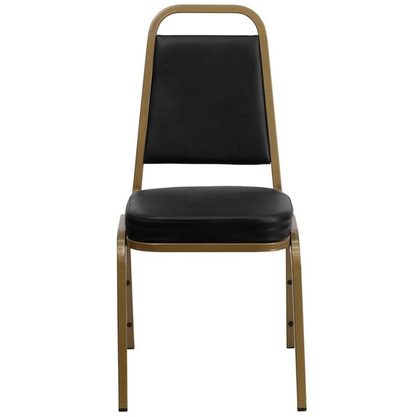 Flash Furniture HERCULES Series Trapezoidal Back Stacking Banquet Chair in Black Vinyl - Gold Frame - FD-BHF-1-ALLGOLD-BK-GG