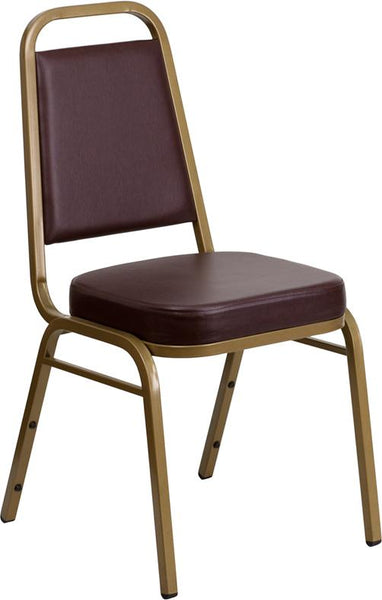 Flash Furniture HERCULES Series Trapezoidal Back Stacking Banquet Chair in Brown Vinyl - Gold Frame - FD-BHF-1-ALLGOLD-BN-GG