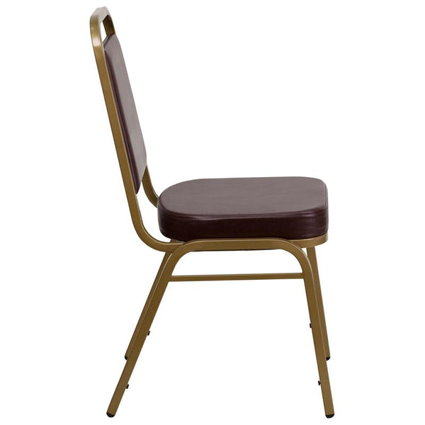 Flash Furniture HERCULES Series Trapezoidal Back Stacking Banquet Chair in Brown Vinyl - Gold Frame - FD-BHF-1-ALLGOLD-BN-GG