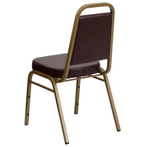 Flash Furniture HERCULES Series Trapezoidal Back Stacking Banquet Chair in Brown Vinyl - Gold Frame - FD-BHF-1-ALLGOLD-BN-GG