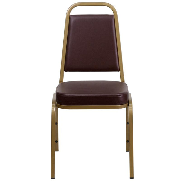 Flash Furniture HERCULES Series Trapezoidal Back Stacking Banquet Chair in Brown Vinyl - Gold Frame - FD-BHF-1-ALLGOLD-BN-GG