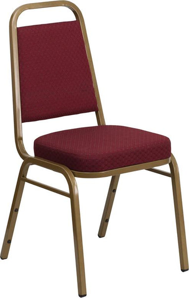 Flash Furniture HERCULES Series Trapezoidal Back Stacking Banquet Chair in Burgundy Patterned Fabric - Gold Frame - FD-BHF-1-ALLGOLD-0847-BY-GG