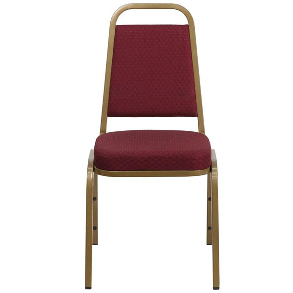 Flash Furniture HERCULES Series Trapezoidal Back Stacking Banquet Chair in Burgundy Patterned Fabric - Gold Frame - FD-BHF-1-ALLGOLD-0847-BY-GG