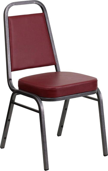 Flash Furniture HERCULES Series Trapezoidal Back Stacking Banquet Chair in Burgundy Vinyl - Silver Vein Frame - FD-BHF-1-SILVERVEIN-BY-GG