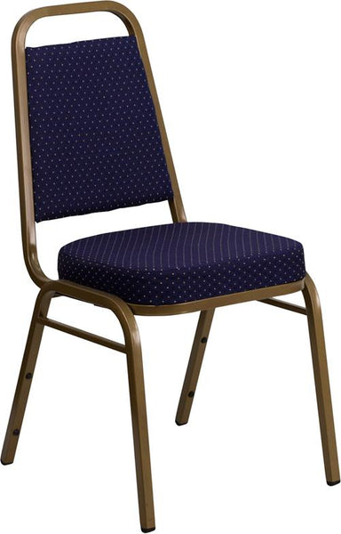 Flash Furniture HERCULES Series Trapezoidal Back Stacking Banquet Chair in Navy Patterned Fabric - Gold Frame - FD-BHF-1-ALLGOLD-0849-NVY-GG