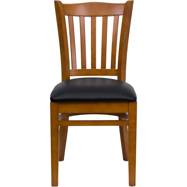 Flash Furniture HERCULES Series Vertical Slat Back Cherry Wood Restaurant Chair - Black Vinyl Seat - XU-DGW0008VRT-CHY-BLKV-GG