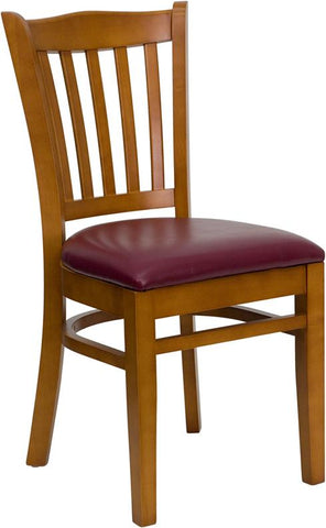 Flash Furniture HERCULES Series Vertical Slat Back Cherry Wood Restaurant Chair - Burgundy Vinyl Seat - XU-DGW0008VRT-CHY-BURV-GG